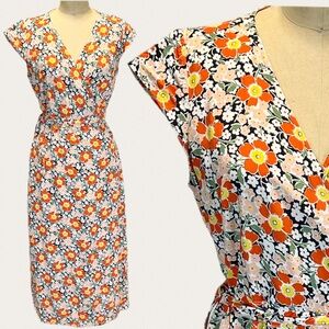 JCrew Mercantile flower market‎ wrap dress midi short sleeve daisy floral v neck